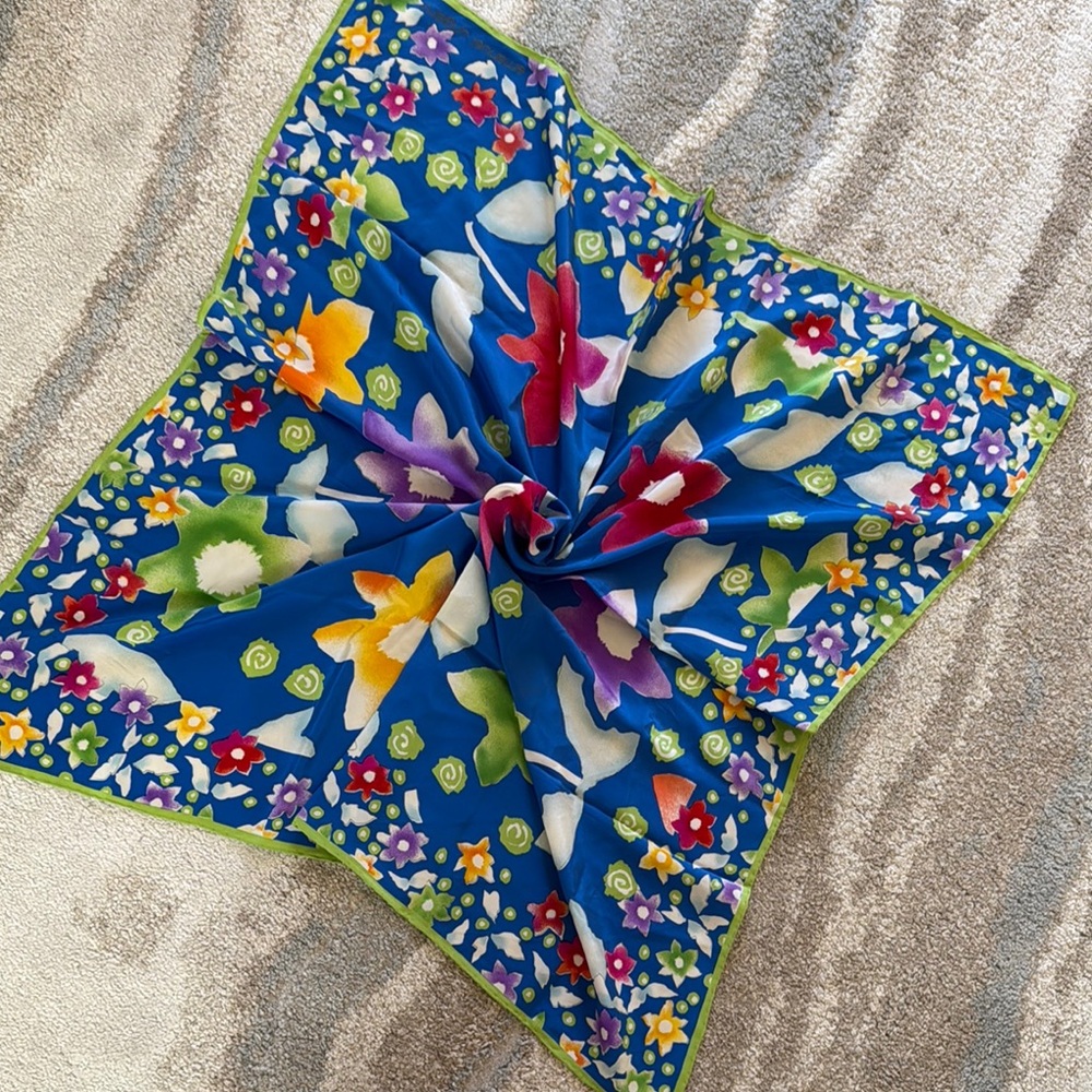 Emanuel ungaro Floral Blue Silk Scarf